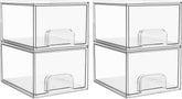 1 2 4 Pack Clear Stackable Storage Drawers, 11.2cm, 4.4in Tall Acrylic Bathroom Makeup Organizer,Plastic Storage Bins For Vanity, Undersink, Kitchen Cabinets, Pantry, Home Organization